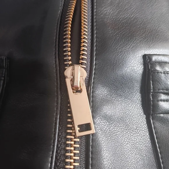 7 For All Mankind Faux Leather Moto Biker Houndstooth Zip Front Vest Black M - Picture 7 of 10